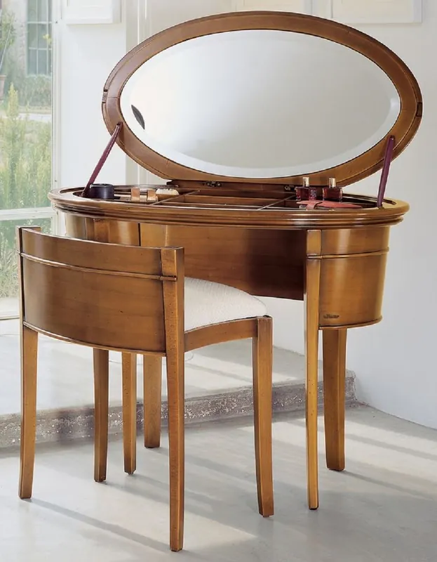 Abverkauf Casa Padrino luxury Biedermeier make-up console with chair brown / white - Bedroom Furniture - Hotel Furniture - Luxury Quality - Made in Italy