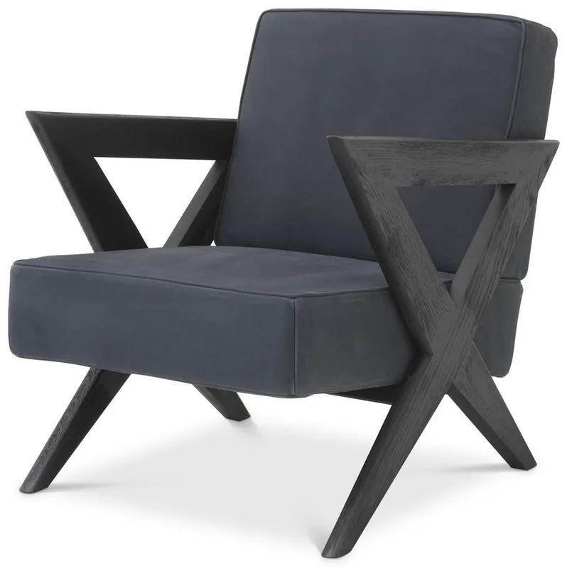 Casa Padrino luxury genuine leather armchair blue / black 63 x 79 x H. 76 cm - Living room armchair with fine buffalo leather - Luxury Furniture Echt