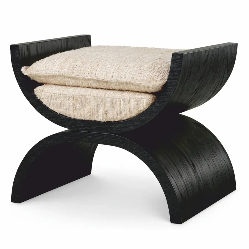 Casa Padrino Luxus Hocker Schwarz / Creme 55 cm - Luxus Hotel Möbel Jetzt Bestellen