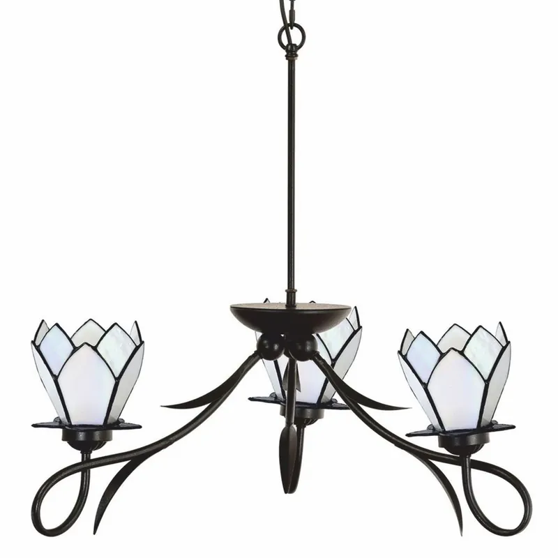 Highlight Casa Padrino Art Deco Tiffany Kronleuchter Braun / Weiß Ø 80 cm - Tiffany Leuchten