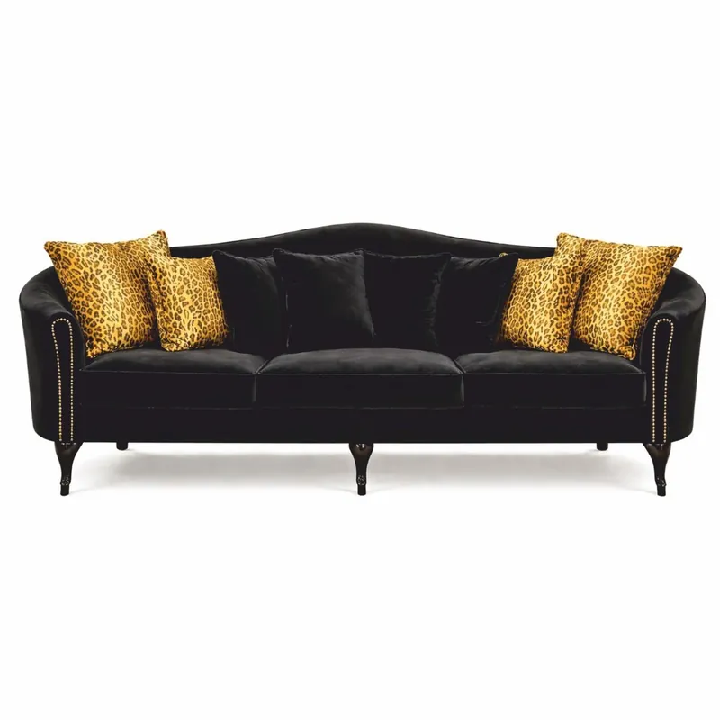 Casa Padrino Luxus Barock Samt Sofa Schwarz 280 cm - Barock Wohnzimmer Möbel Schneller Versand