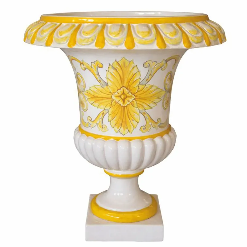 Casa Padrino Luxus Barock Keramik Blumentopf Weiß / Gelb Ø 45 x H. 57 cm - Garten Deko Aktuell