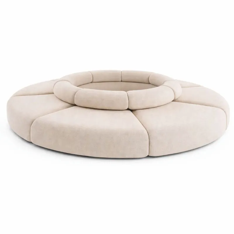 Casa Padrino Luxus Sofa Beige Ø 340 cm - Rundes Modulares Sofa - Luxus Möbel Sale
