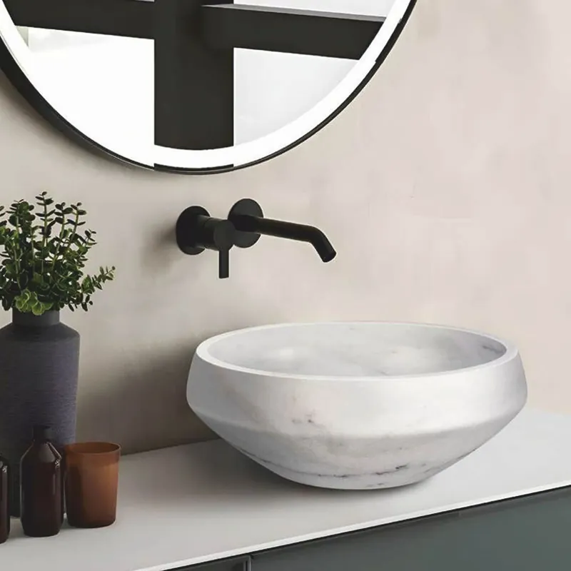 Casa Padrino Luxus Marmor Waschbecken Schale Weiß Ø 42 cm - Luxus Badezimmer Accessoires Neue Ware