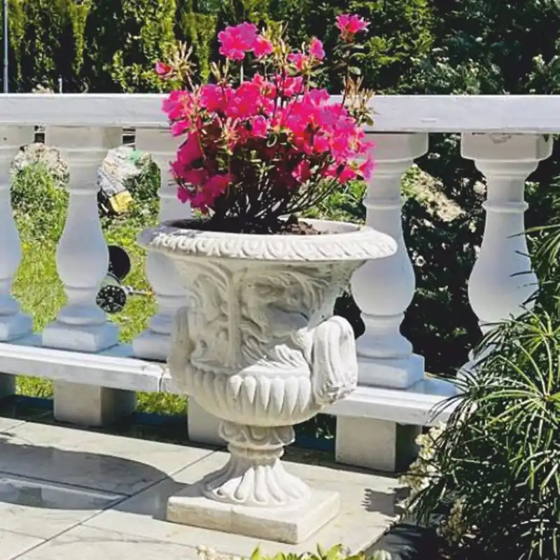 Casa Padrino Barock Garten Blumentopf Weiß H. 58 cm - Barockstil Garten Deko Schnäppchen