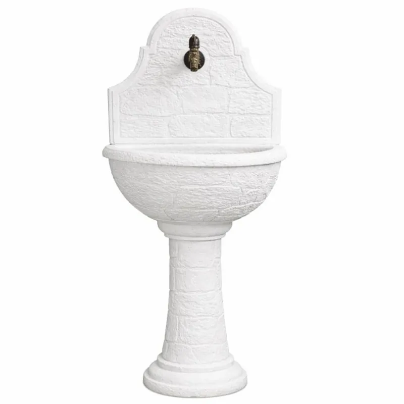 Highlight Casa Padrino Jugendstil Wandbrunnen Weiß / Antik Messing H. 122 cm - Garten Accessoires
