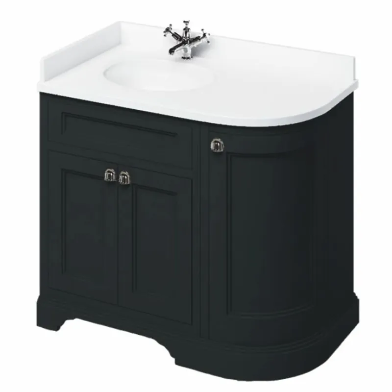 Rabatt Casa Padrino Landhausstil Waschbeckenschrank mit Waschbecken Weiß / Matt Schwarz 98 cm