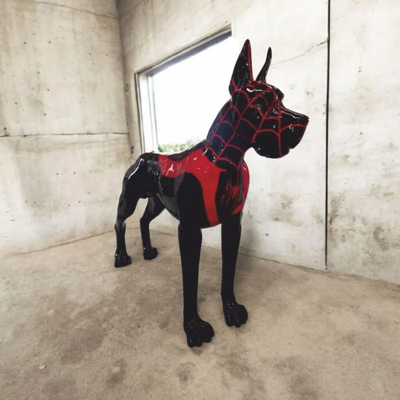 Casa Padrino Deko Skulptur Deutsche Dogge Schwarz / Rot 125 x H. 110 cm - Deko Figur Neue Ware