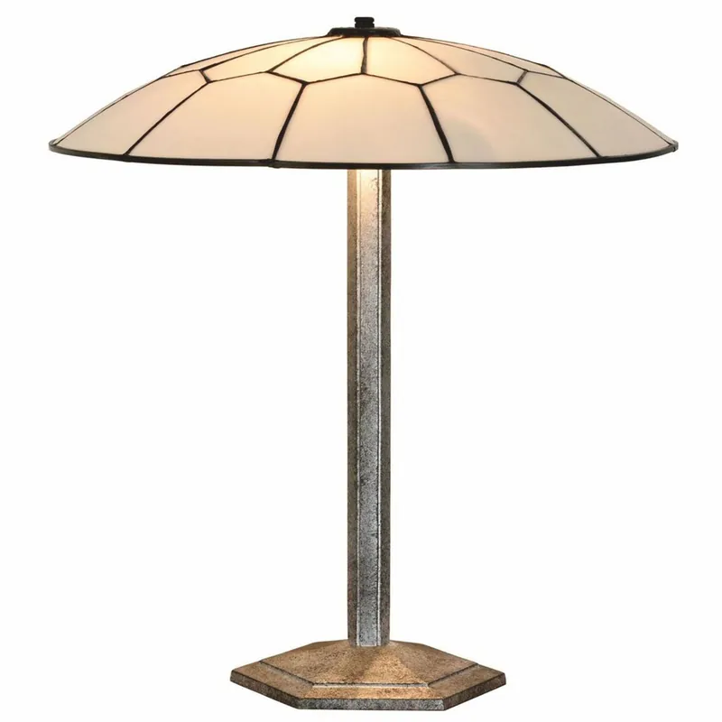 Direktkauf Casa Padrino Art Deco Tiffany Tischleuchte Weiß / Schwarz / Silber H. 48 cm - Tiffany Leuchten