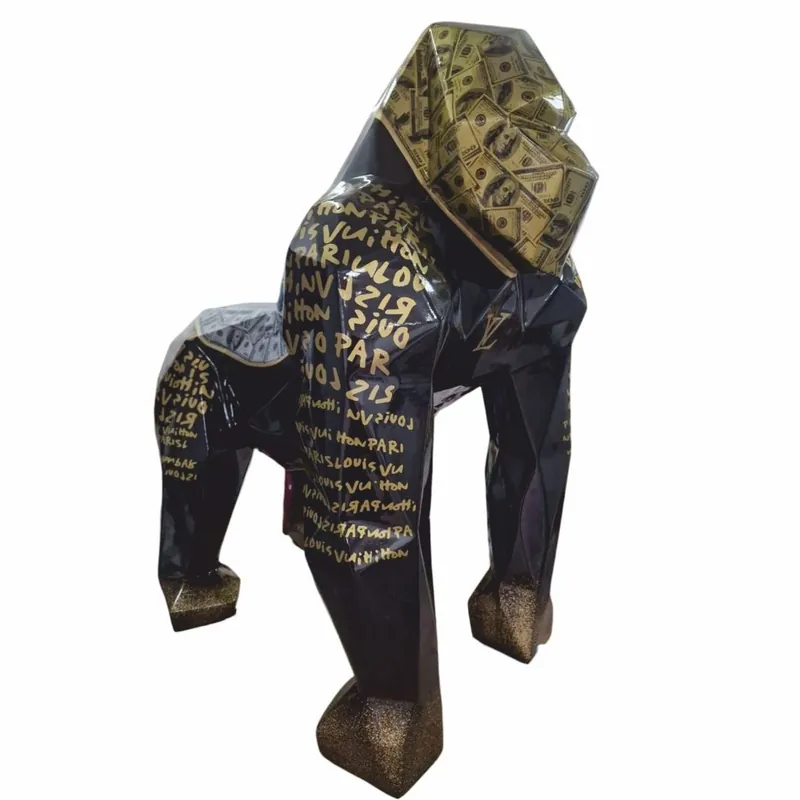 Begrenztes Angebot Casa Padrino XXL Garten Deko Skulptur Gorilla Affe Schwarz / Gold H. 128 cm