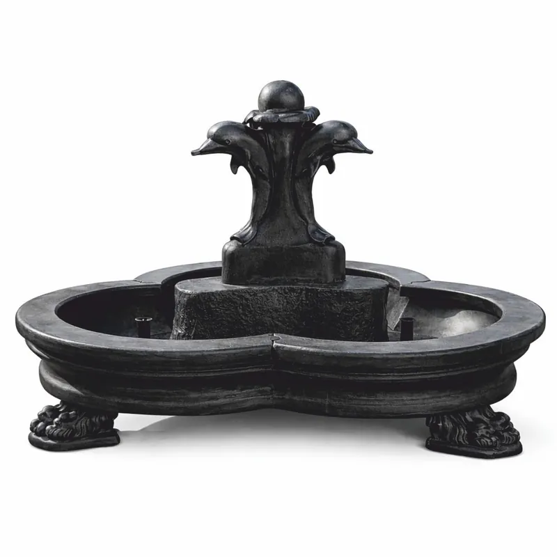 Top-Angebot Casa Padrino Barock Springbrunnen Delfine Schwarz Ø 185 x H. 130 cm - Prunkvoller Gartenbrunnen