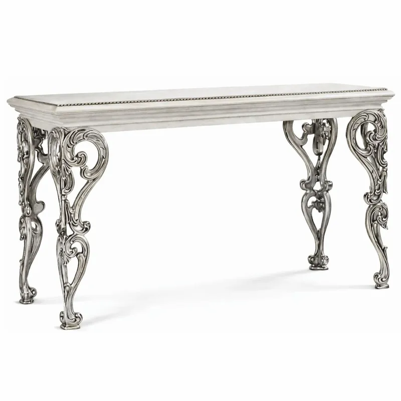 Jetzt Bestellen Casa Padrino Luxus Barock Massivholz Konsole Weiß / Silber 140,5 cm - Barock Möbel - Made in Italy