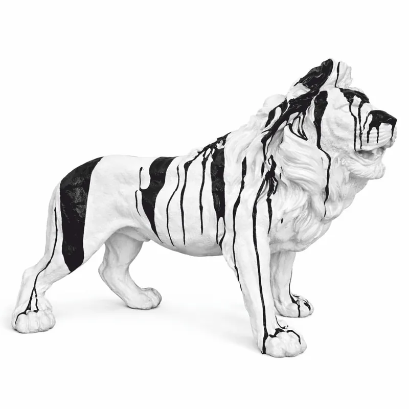 Preis Gesenkt Casa Padrino Deko Skulptur Löwe Weiß / Schwarz 100 cm - Große Garten Figur