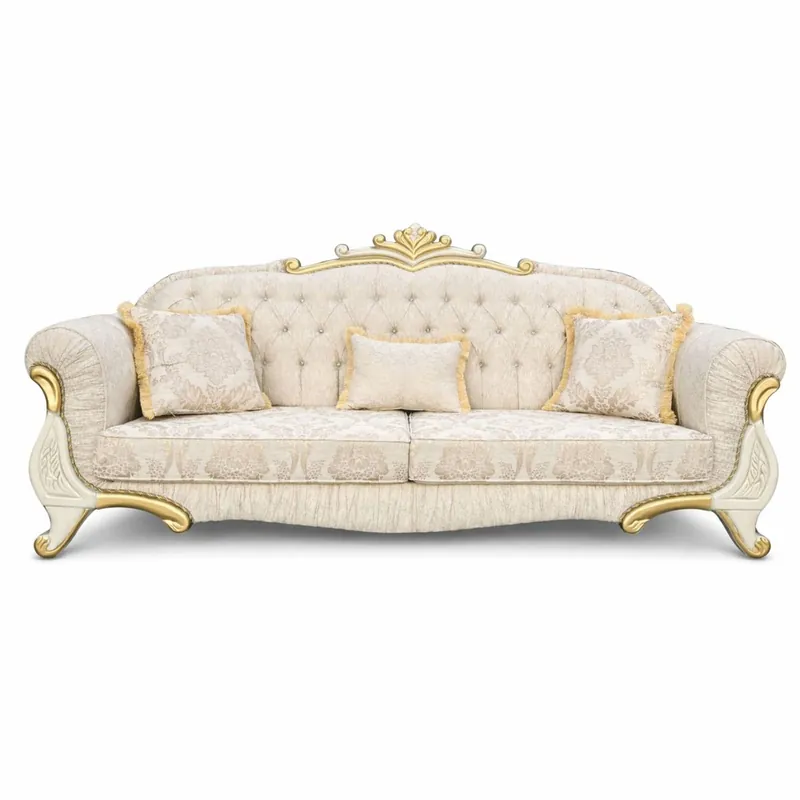 Casa Padrino Luxus Barock Sofa mit Glitzersteinen Creme / Gold 230 cm - Barock Möbel Echt