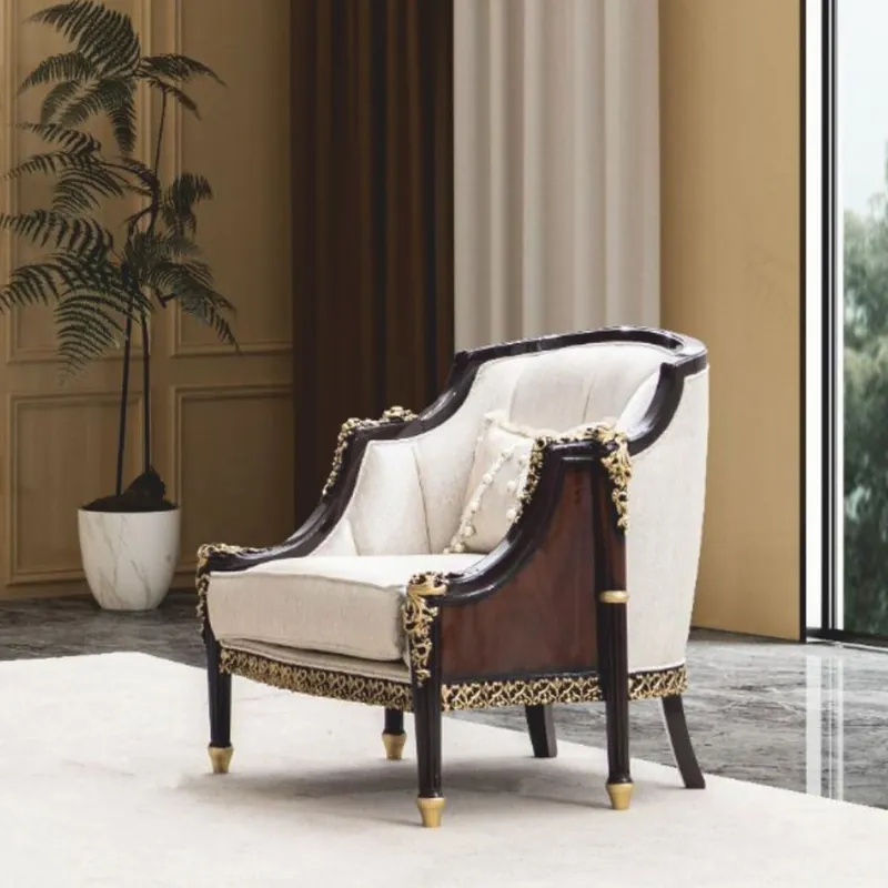 Casa Padrino Luxus Barock Sessel Naturfarben / Dunkelbraun / Gold - Barock Möbel Saisonangebot