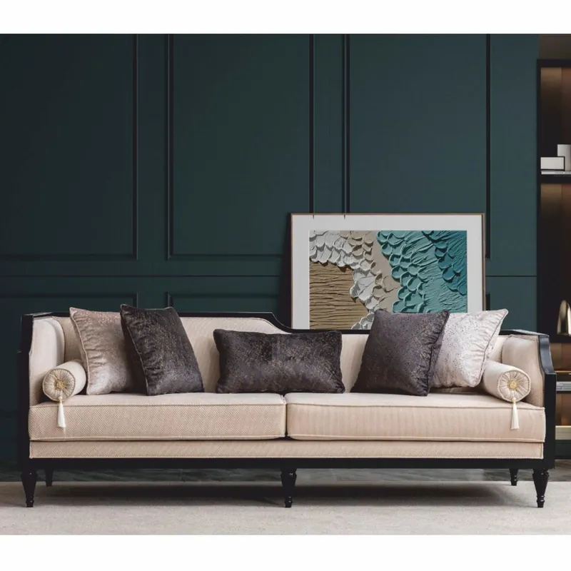 Casa Padrino Luxus Barock Sofa Beige / Schwarz 235 cm - Barock Wohnzimmer Möbel Top-Seller