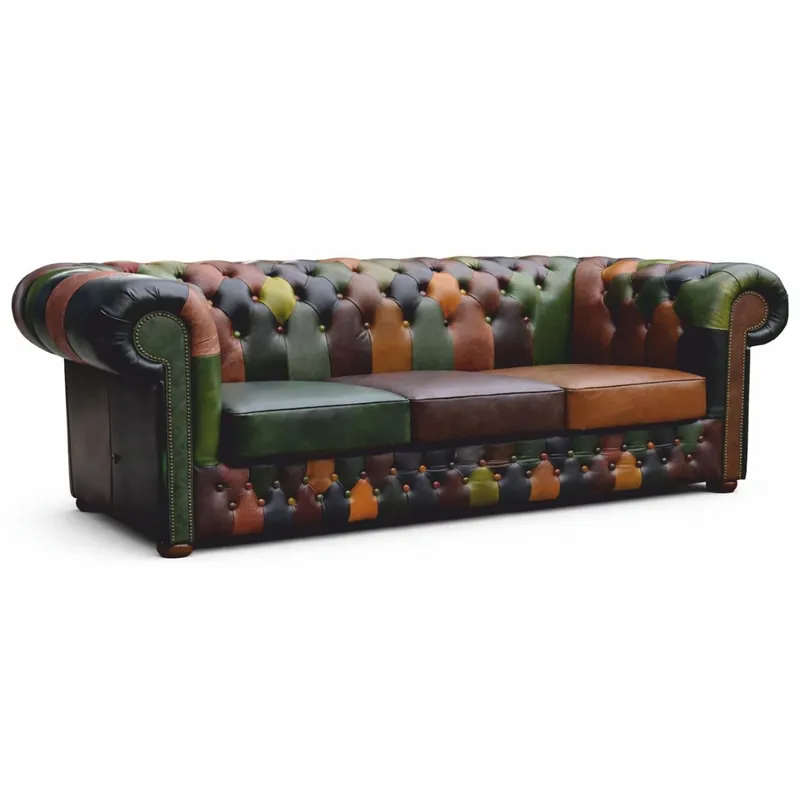 Casa Padrino Luxus Chesterfield Patchwork Echtleder Sofa Bunt 200 cm - Leder Möbel Angebot