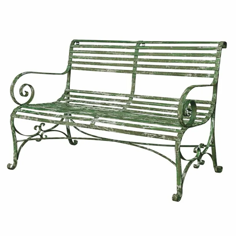 Casa Padrino Jugendstil Schmiedeeisen Gartenbank Antik Grün 120 cm - Garten Möbel Neuheit