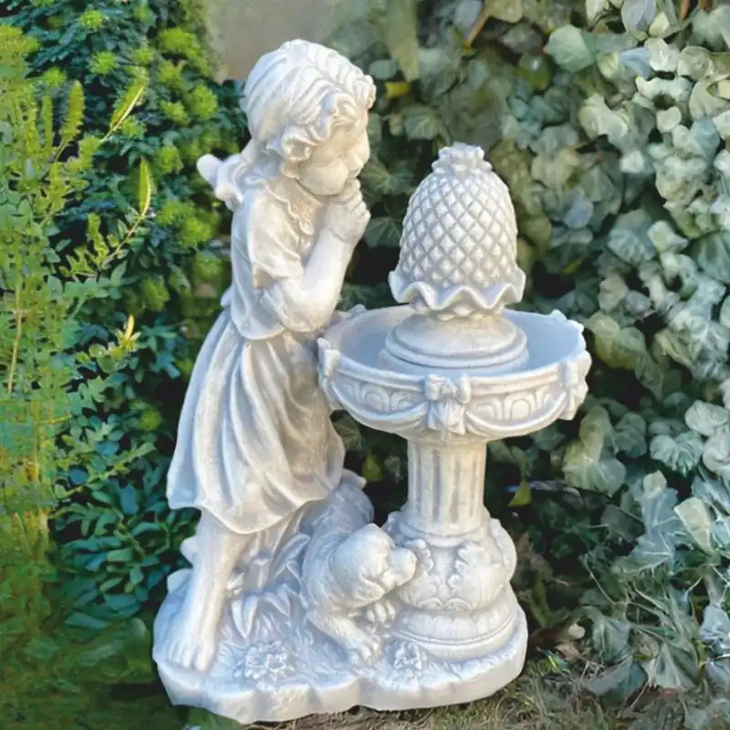 Casa Padrino Jugendstil Springbrunnen Mädchen mit Hund Grau H. 68 cm Mega-Angebot
