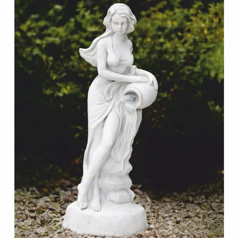Top-Preis Casa Padrino Jugendstil Wasserspeier Skulptur Frau mit Krug Weiß H. 69 cm - Garten Deko
