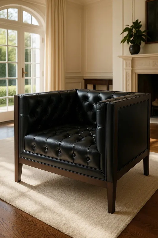 Casa Padrino Luxus Chesterfield Leder Sessel Schwarz / Braun 91 x 78 x H. 72 cm - Chesterfield Echtleder Wohnzimmer Sessel - Chesterfield Möbel - Echtleder Möbel - Luxus Möbel Must-Have