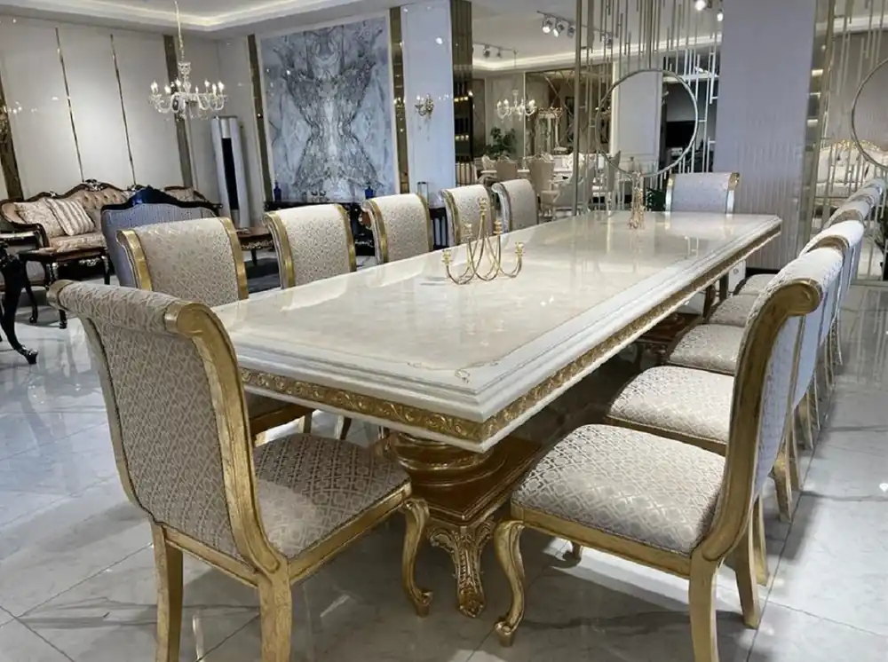 Casa Padrino Luxus Barock Esszimmer Set Creme / Weiß / Gold - 1 Esstisch & 10 Esszimmer Stühle Bestpreis