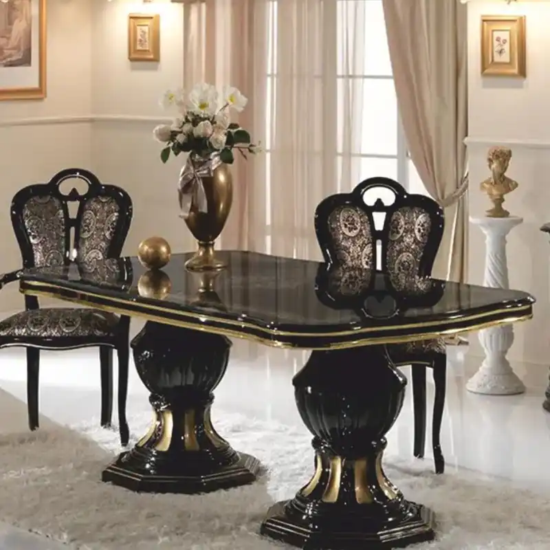 Casa Padrino Luxus Barock Esstisch Schwarz / Gold 185-230 cm - Made in Italy Top-Seller