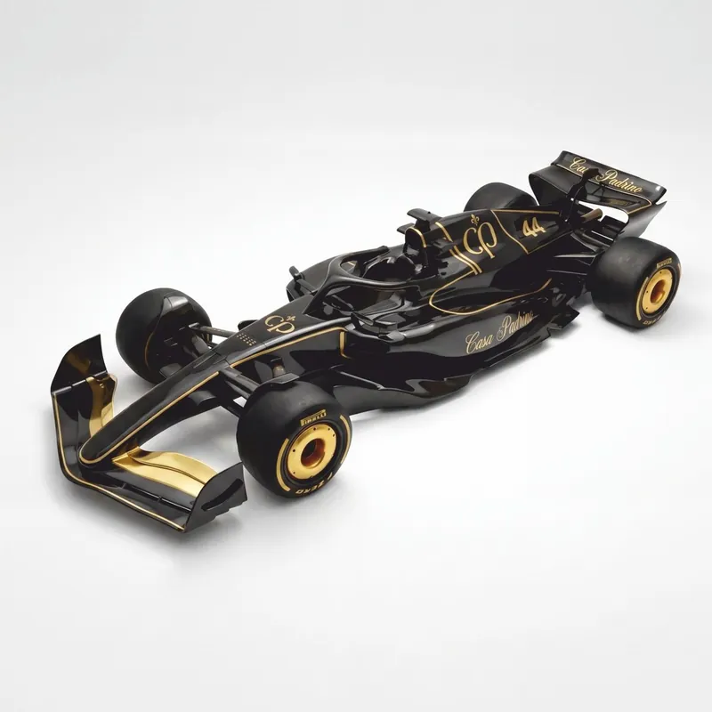 Casa Padrino XXL Deko Formel 1 Rennwagen Schwarz / Gold 180 cm - Wanddeko Beliebt