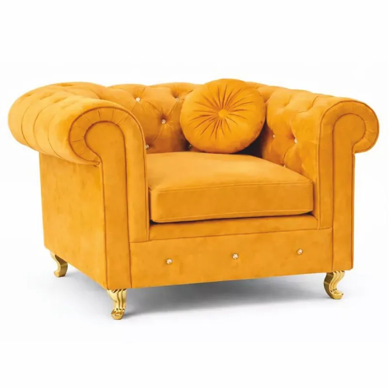 Casa Padrino Chesterfield Samt Sessel Gelb / Gold 107 cm - Wohnzimmer Möbel Neue Ware
