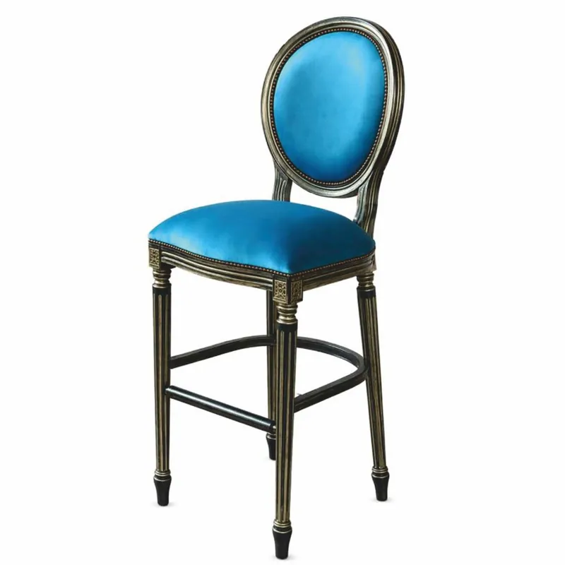 Casa Padrino Luxus Barock Barstuhl Blau / Schwarz / Gold H. 127 cm - Barock Bar Möbel Knallerangebot
