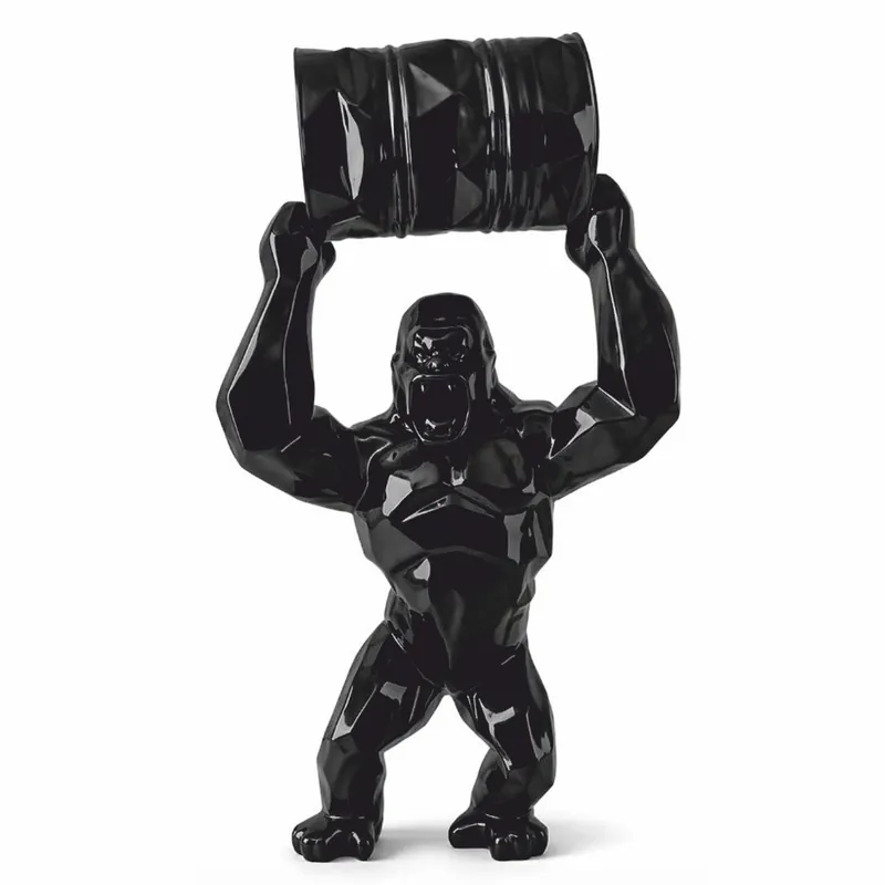 Preis Gesenkt Casa Padrino XXL Garten Deko Skulptur Gorilla mit Fass Schwarz H. 250 cm