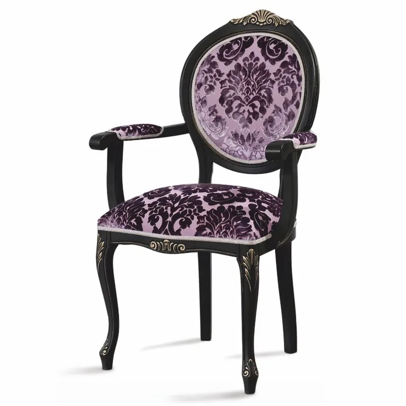 Abverkauf Casa Padrino Luxus Barock Esszimmer Stuhl mit Armlehnen Lila / Schwarz / Gold