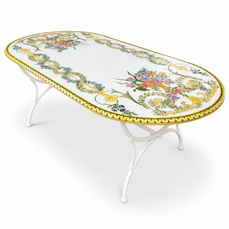 Nur Für Kurze Zeit Casa Padrino Luxus Jugendstil Gartentisch Weiß / Bunt / Weiß 200 cm - Made in Italy