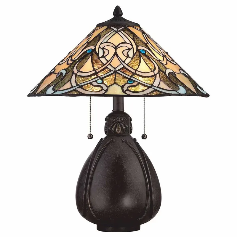 Expressversand Casa Padrino Tiffany Tischleuchte Bunt / Bronze H. 49,5 cm - Tiffany Leuchten