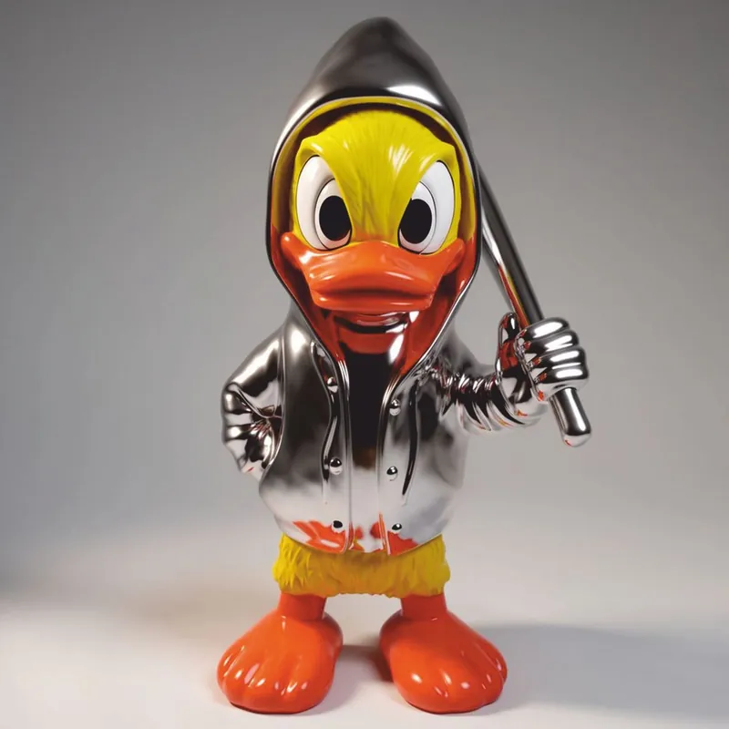 Knallerangebot Casa Padrino XXL Deko Skulptur Ente Silber / Gelb / Orange H. 165 cm - Deko Figur