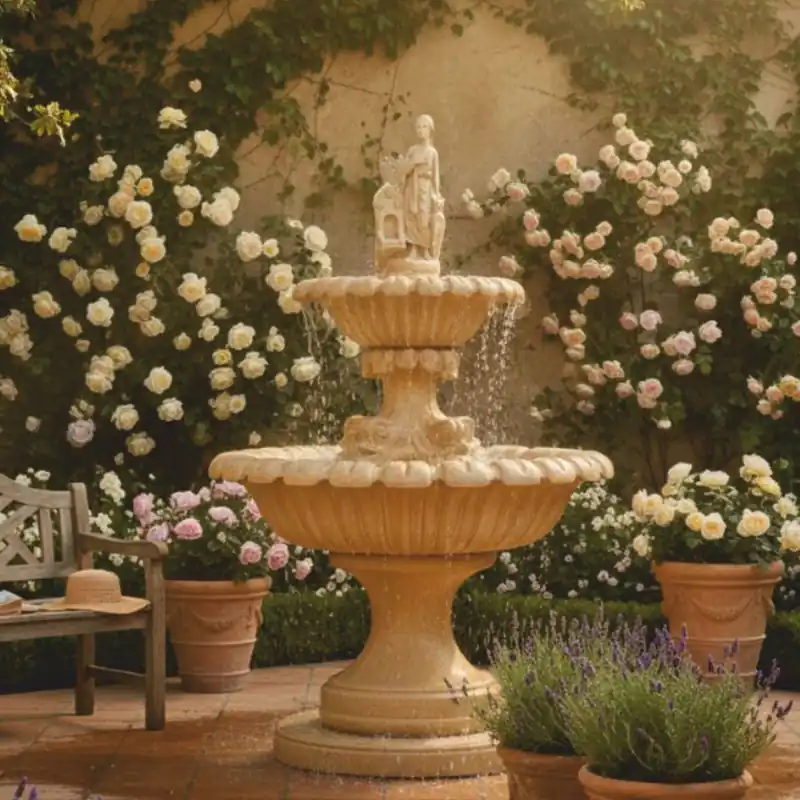 Highlight Casa Padrino Jugendstil Springbrunnen Beige H. 240 cm - Garten Deko Accessoires