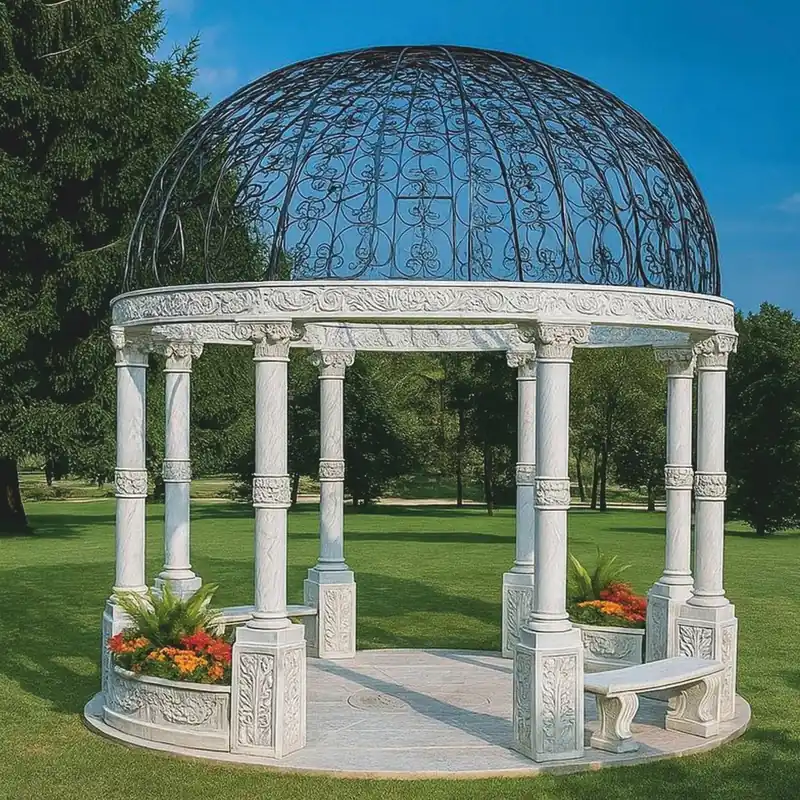 Casa Padrino Barock Garten Pavillon Hellgrau / Schwarz Ø 555 x H. 530 cm - Made in Italy Kracherpreis