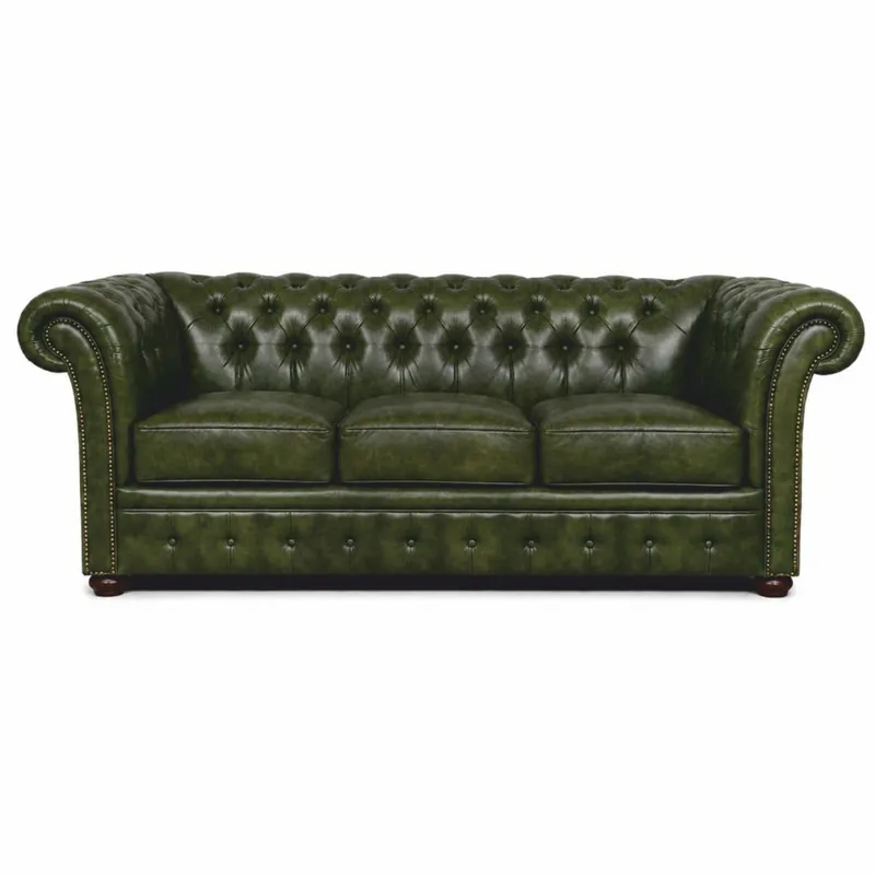 Must-Have Casa Padrino Luxus Chesterfield Leder 3er Sofa Vintage Dunkelgrün / Dunkelbraun 210 cm