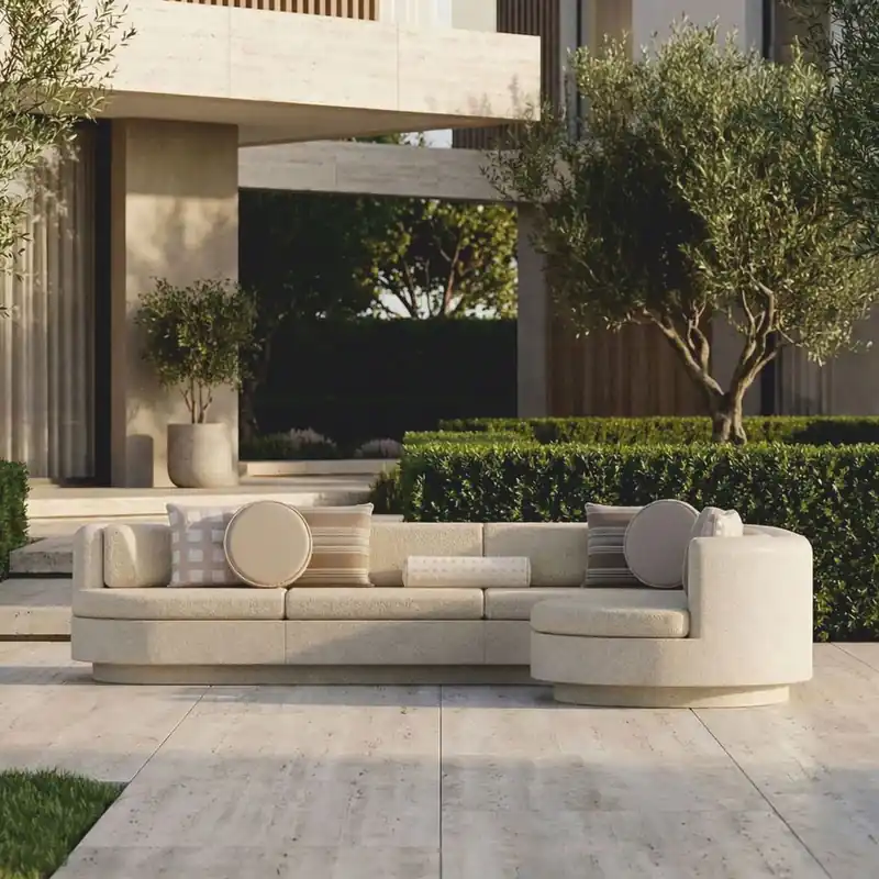Casa Padrino Luxus Ecksofa Rechte Seite Creme 335 x 281 cm - Modulares Beton Sofa Neue Ware