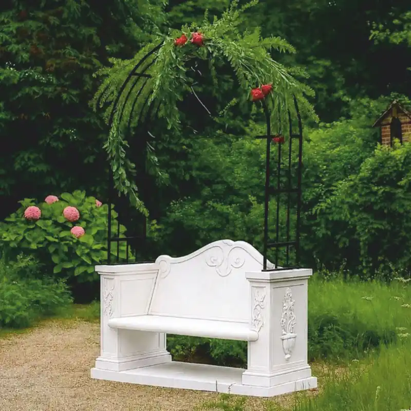 Must-Have Casa Padrino Barock Gartenbank mit Rosenbogen Weiß / Schwarz 155 x H. 250 cm - Made in Italy