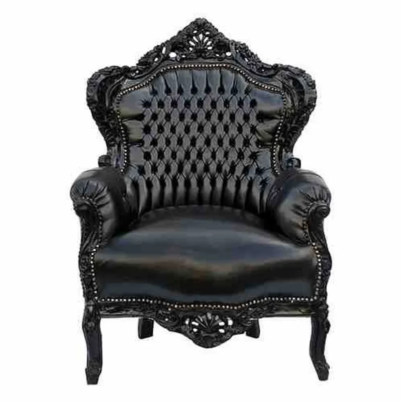 Nur Heute Baroque Armchair "King" Black / black leather look