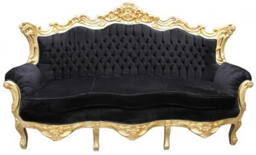 Casa Padrino Baroque Sofa "King" Black / Gold - Lounge Antique Style Sofa Sofort Bestellen