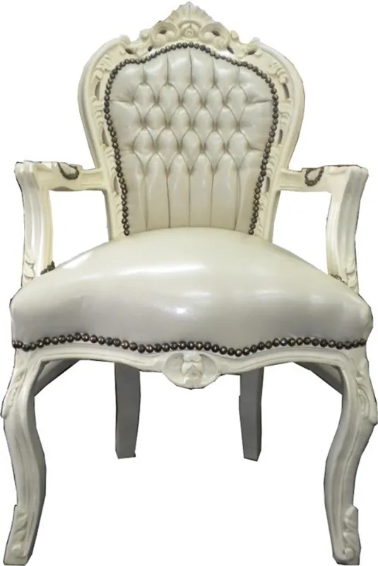 Preisknaller Baroque dining room chair cream / cream leather look with armrests