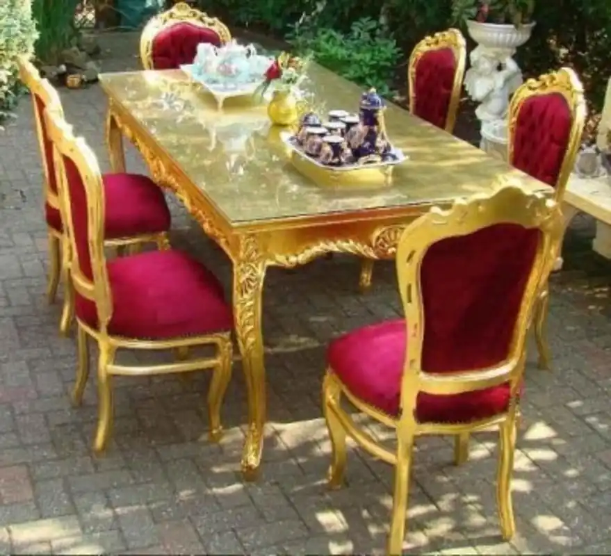 Top-Seller Baroque Dining Room Set Bordeaux/Gold - Dining Table + 6 Chairs