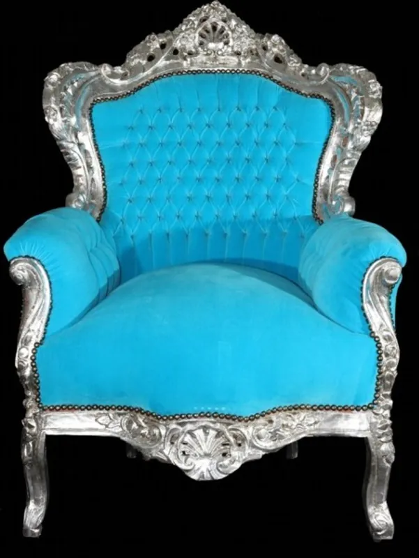 Neue Kollektion Baroque armchair King Turquoise / Silver