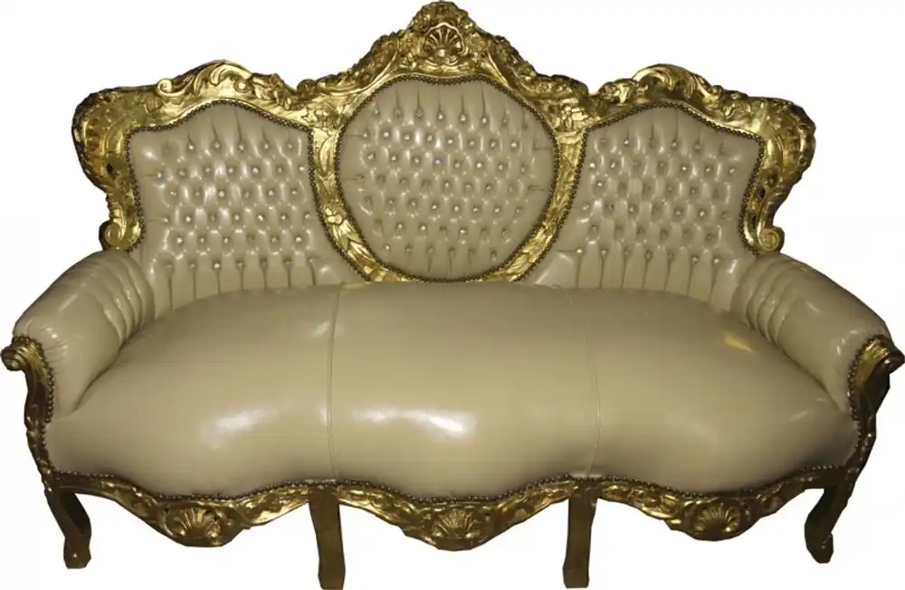 Casa Padrino baroque sofa cream / gold leather look Bling Bling - antique style furniture Finale Aktion