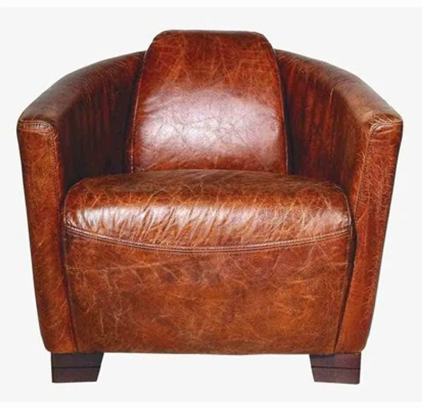 Must-Have Art Deco leather armchair Ebony Leather / Cigar - Brown - Club Chair - Lounge chair
