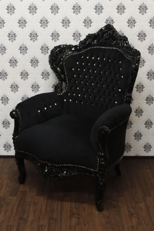 Baroque Chair King Black / Black Bling Bling - Antique Furniture Sale