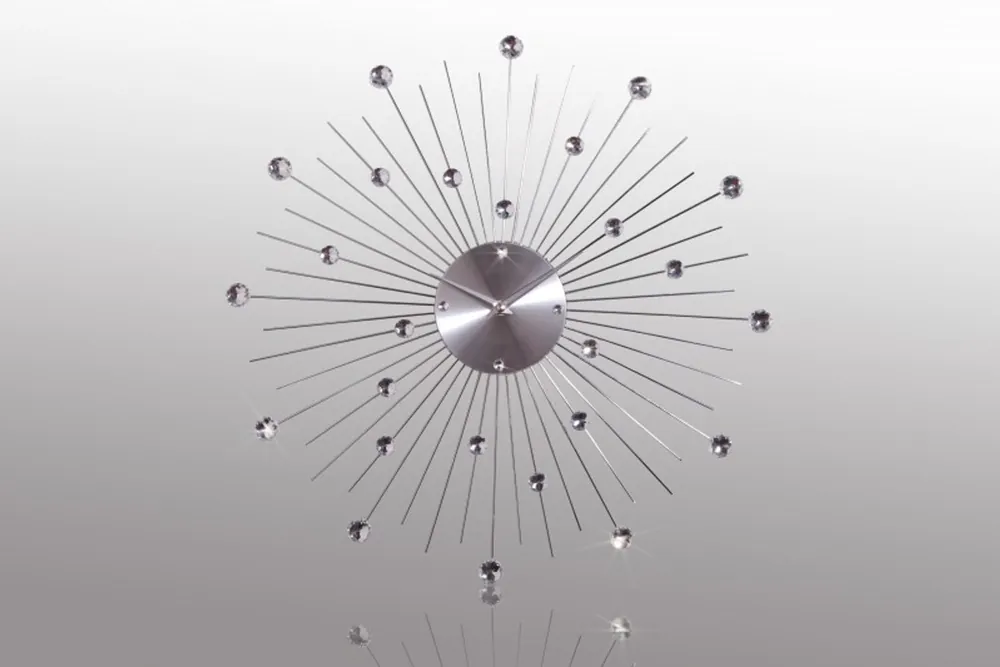Bestpreis Designer wall clock made of stainless steel with bling bling stones, silver, diameter: 50 cm