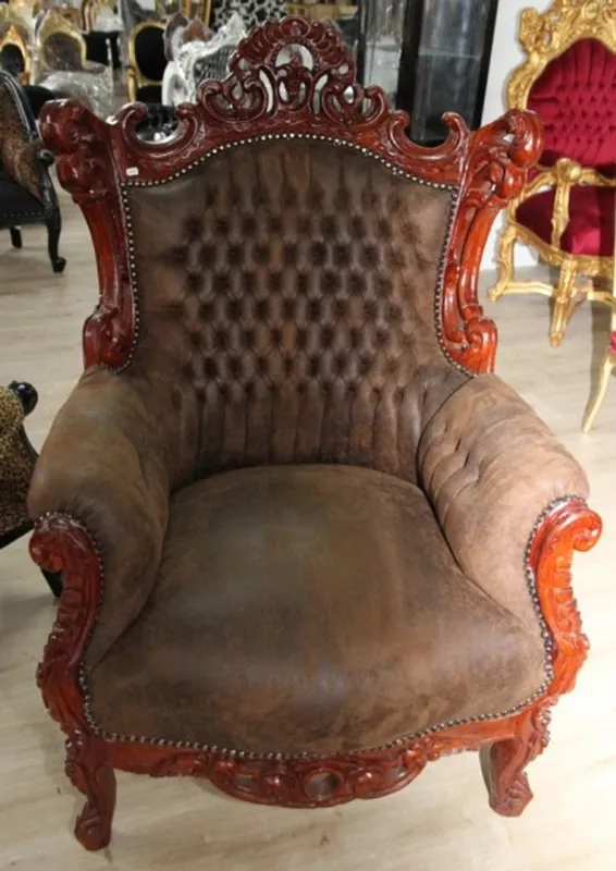 Versand Am Gleichen Tag Casa Padrino Baroque chair Al Capone Brown leather look / Brown